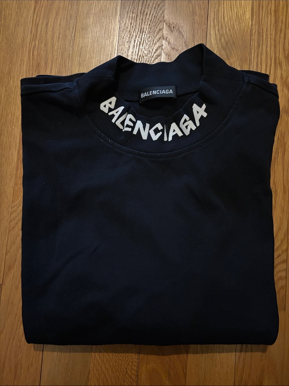 Balenciaga Black Long-Sleeve Logo Mock Neck Tee